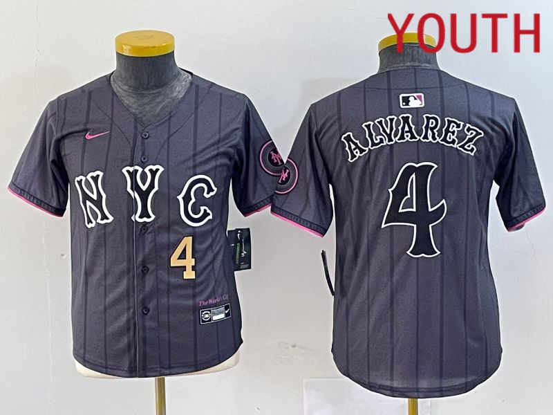 Youth New York Mets #4 Alyarez Black City Edition 2024 Nike MLB Jersey style 2->youth mlb jersey->Youth Jersey